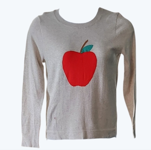NWT J. Crew Teddie Oatmeal Sweater with Red Apple Design ~size Medium - Picture 3 of 4